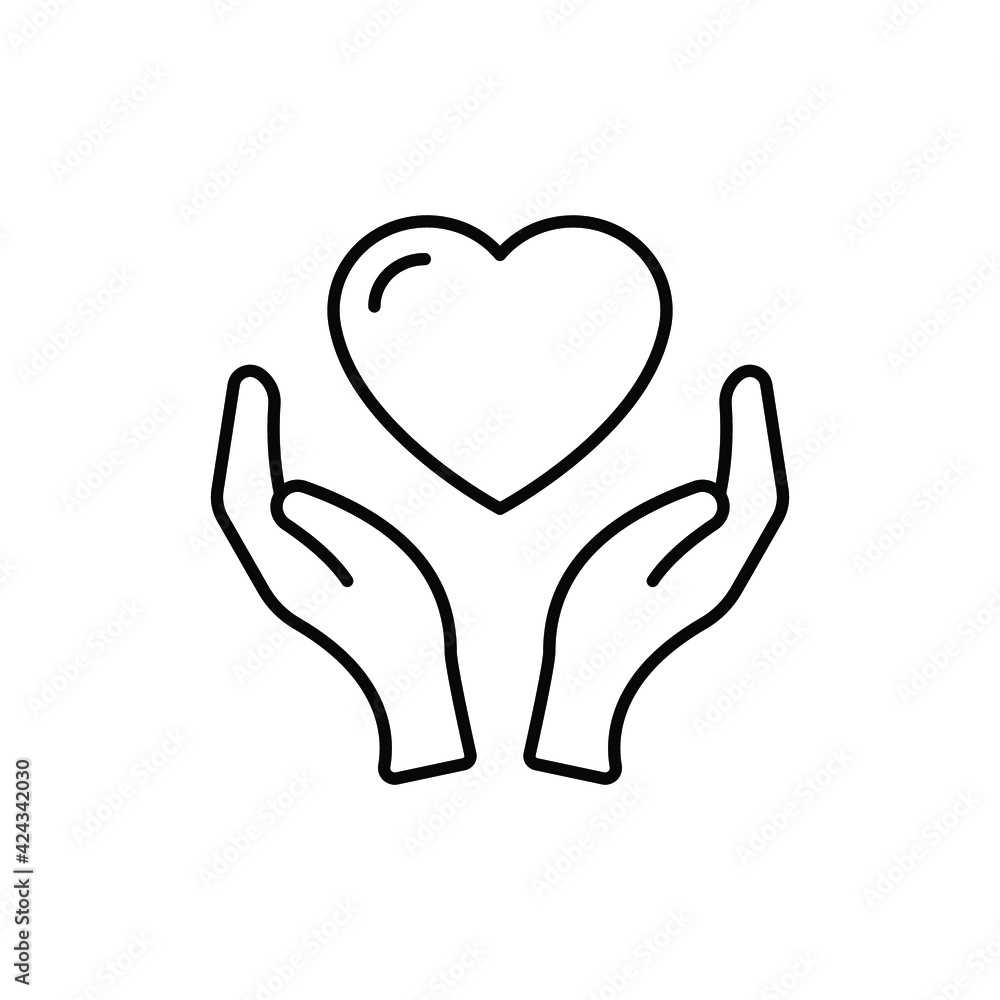 Hand heart line icon. Simple outline style. Holding, pictogram, care, graphic, life, health, save, love, give, charity concept. Vector illustration isolated on white background. EPS 10 Hand heart line icon. Simple outline style. Holding, pictogram, care, graphic, life, health, save, love, give, charity concept. Vector illustration isolated on white background. EPS 10