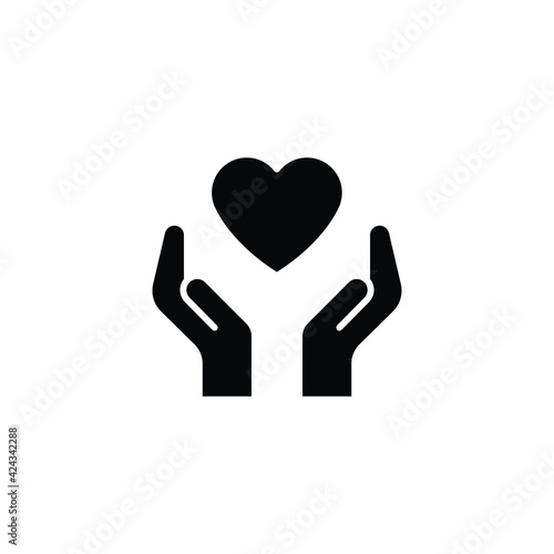 Hand heart glyph icon. Simple solid style. Holding, pictogram, care, graphic, life, health, save, love, give, charity concept. Vector illustration isolated on white background. EPS 10