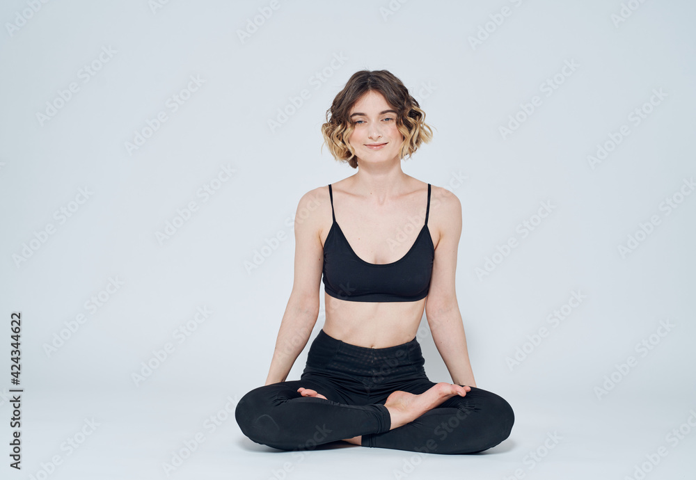 Meditation yoga woman asana light background crossed legs Meditation yoga woman asana light background crossed legs