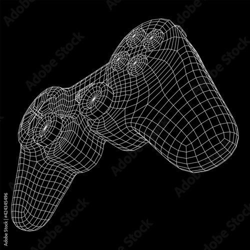 Game controller or gamepad for videogames. Wireframe low poly mesh