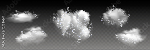 Bath foam with shampoo bubbles isolated on a transparent background. Vector shave, foam mousse with bubbles top view template for your advertising design.