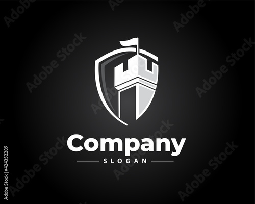 castle shield secure protection logo design illustration