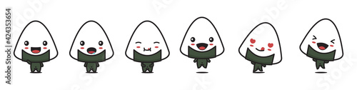 set cute onigiri cartoon mascot