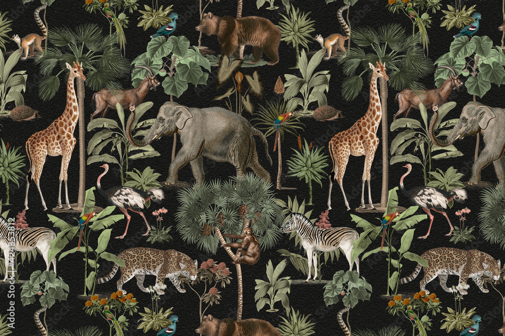 Fototapeta premium Jungle pattern background wild animals