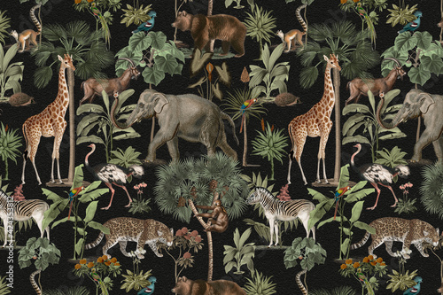 Fototapeta Naklejka Na Ścianę i Meble -  Jungle pattern background wild animals