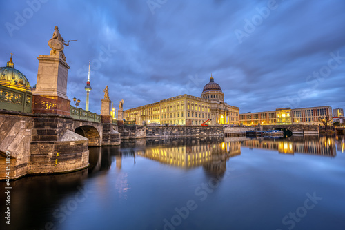 Photography The reconstructed Berlin City Palace with the Television Tower at twilight