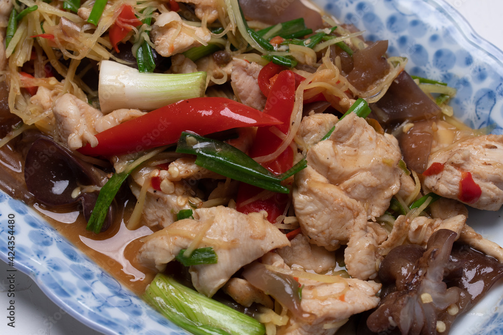 Stir-fried chicken with ginger and vegetables Thai food Stir-fried chicken with ginger and vegetables Thai food