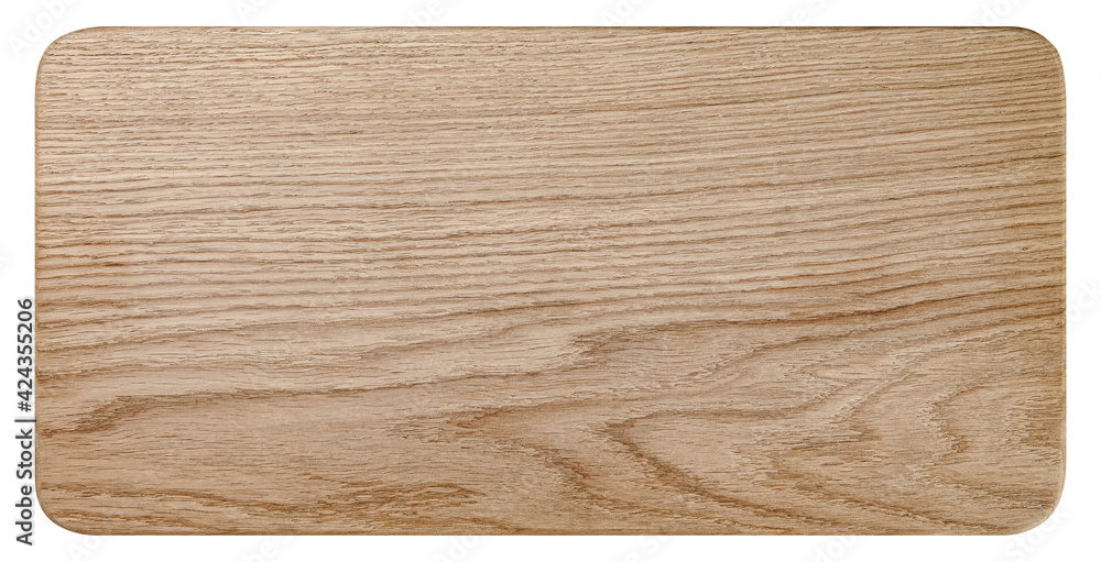 Clean wooden oak cutting board isolated on white background with clipping path.