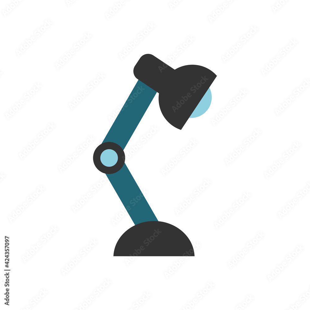 Blue table lamp icon. Simple studying lamp. Isolated on white background. Electric desktop office lamp. Desk lamp with a lightbulb. Modern LED lightening equipment. Vector illustration, flat, clip art Blue table lamp icon. Simple studying lamp. Isolated on white background. Electric desktop office lamp. Desk lamp with a lightbulb. Modern LED lightening equipment. Vector illustration, flat, clip art