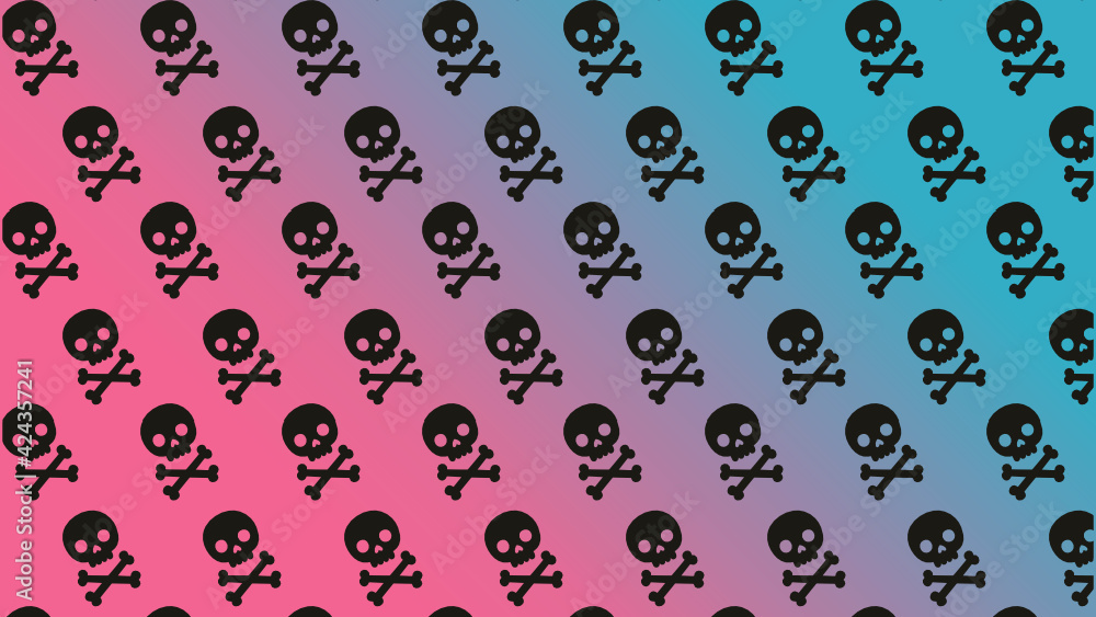 Black skulls with gradient background. seamless pattern .