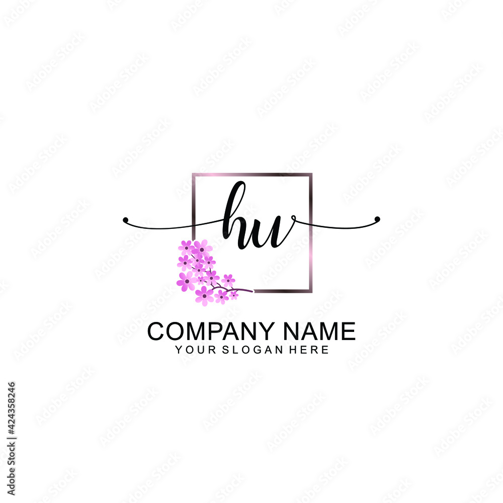 HU Initials handwritten minimalistic logo template vector