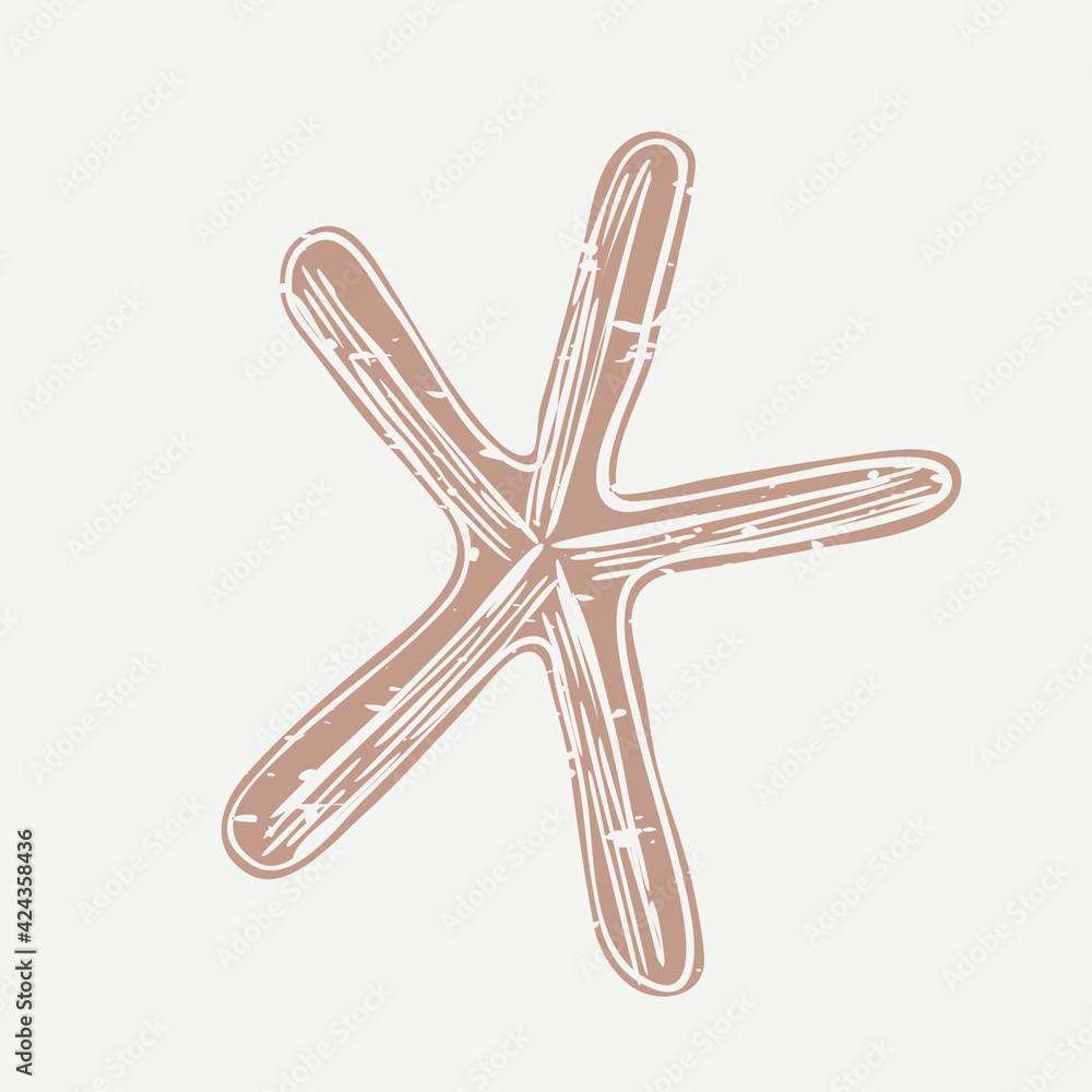 Muted brown starfish linocut in cute illustration Muted brown starfish linocut in cute illustration