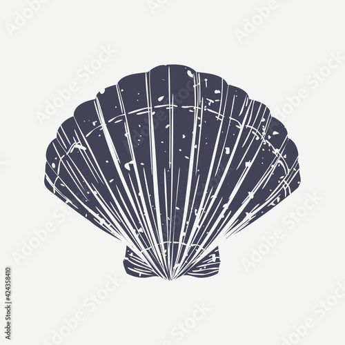 Tela Muted navy seashell in cartoon illustration