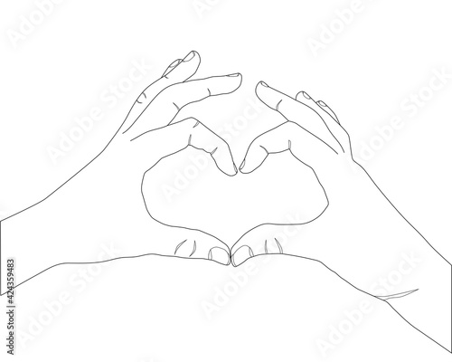 Hands show heart shape gesture. Hand drawn vector line art illustration. Sketch