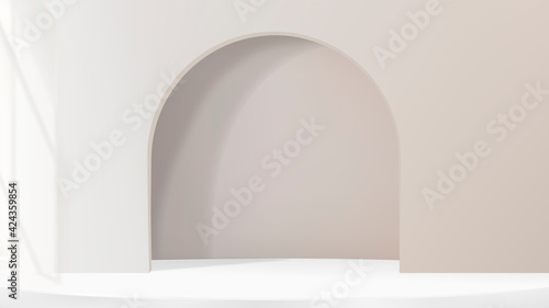 3D arch product backdrop with window shadow in brown tone