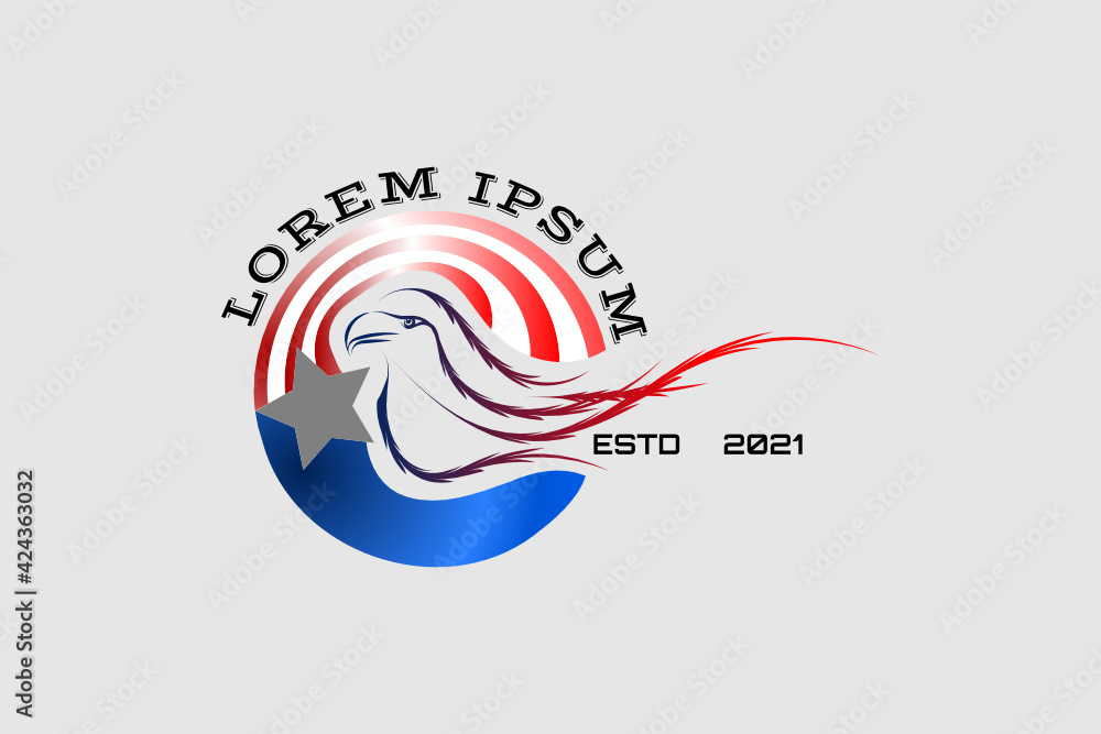 Vector logo element with eagle illustration and american flag pattern forming the initials 