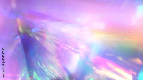 Iridescent sparkling glow. Led neon purple pink gold glowing. Refraction of rays through a prism. Abstract festive moving background for holiday