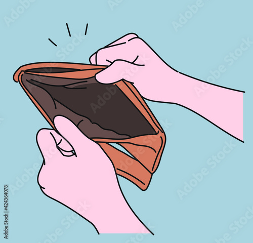 A hand showing an empty wallet. hand drawn style vector design illustrations. 