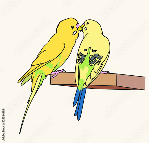 Two canaries sit affectionately. hand drawn style vector design illustrations. 