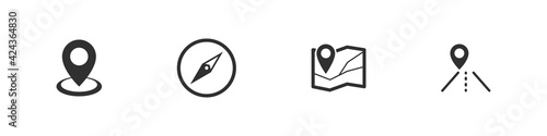Navigation vector gps symbol icon set, navigator sign location pointer icons flat black collection.
