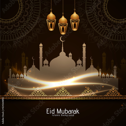 Eid Mubarak festival glossy background with mosque