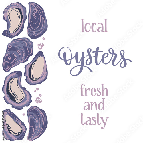 Oyster bar. Decorative poster with oysters and hand written lettering.