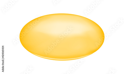 Golden oval capsule of fish oil, collagen, serum, vitamin A or E, omega fatty acid. Food supplement for health and beauty. Vector realistic illustration.