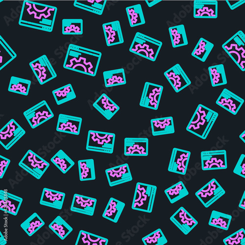 Line Browser setting icon isolated seamless pattern on black background. Adjusting, service, maintenance, repair, fixing. Vector Illustration