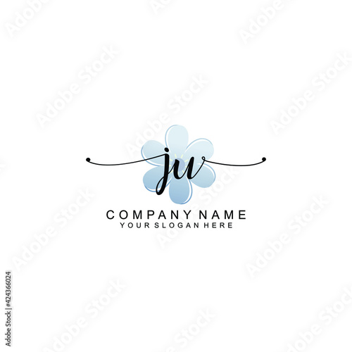 JU Initials handwritten minimalistic logo template vector