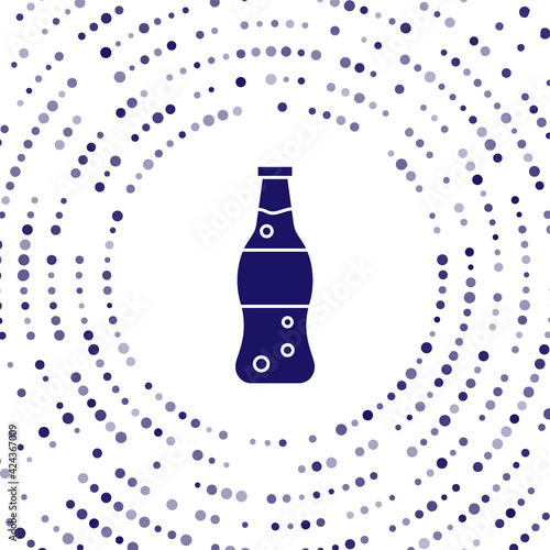 Blue Bottle of water icon isolated on white background. Soda aqua drink sign. Abstract circle random dots. Vector Illustration