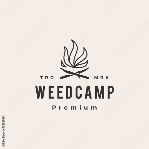 weed camp cannabis tree hipster vintage logo vector icon illustration
