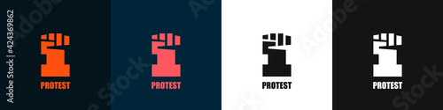 Protest logos set. The fist extended upward. Revolution, uprising or boycott icons. Vector illustration