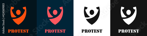 Protest logos set. The fist extended upward. Revolution, uprising or boycott icons. Vector illustration