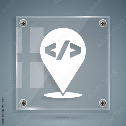 White Web design and front end development icon isolated on grey background. Square glass panels. Vector