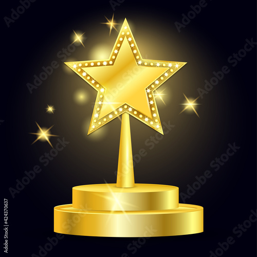 Gold star award on pedestal