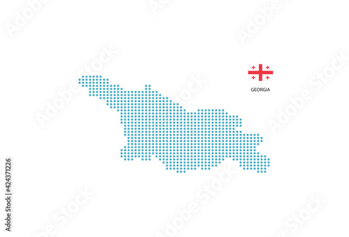 Georgia map design blue circle, white background with Georgia flag.