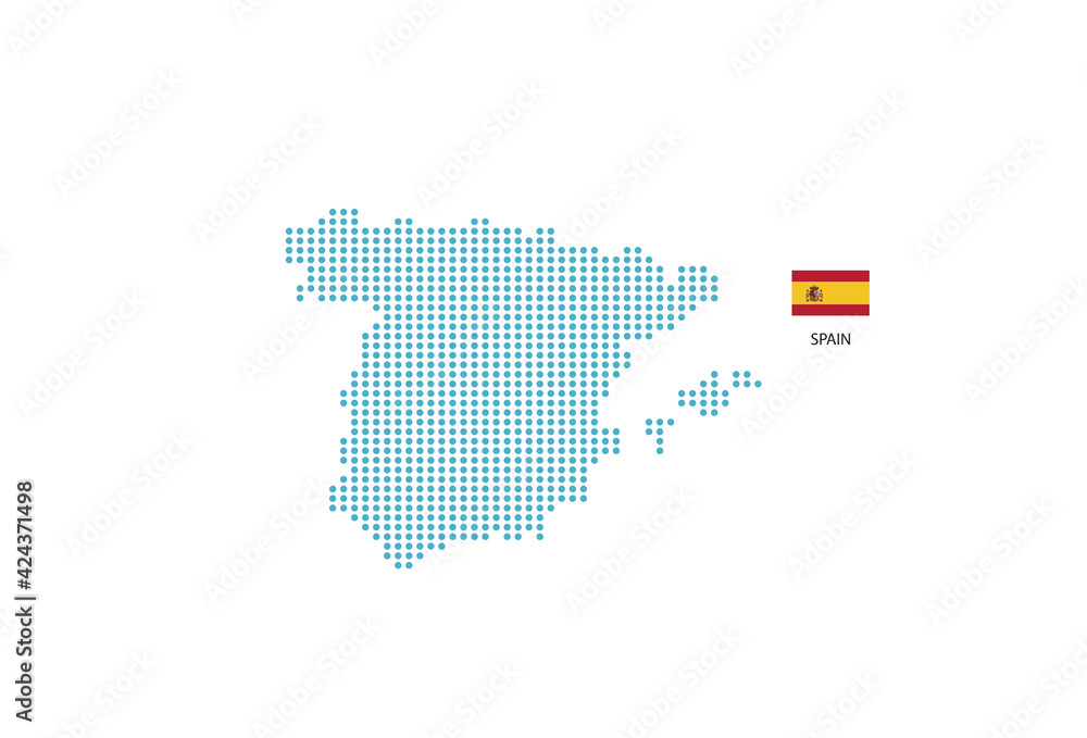 Fototapeta premium Spain map design blue circle, white background with Spain flag.