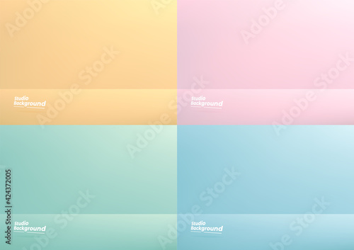 Set of studio room pastel color background used for Display your products. Yellow, Pink, Green, blue background.