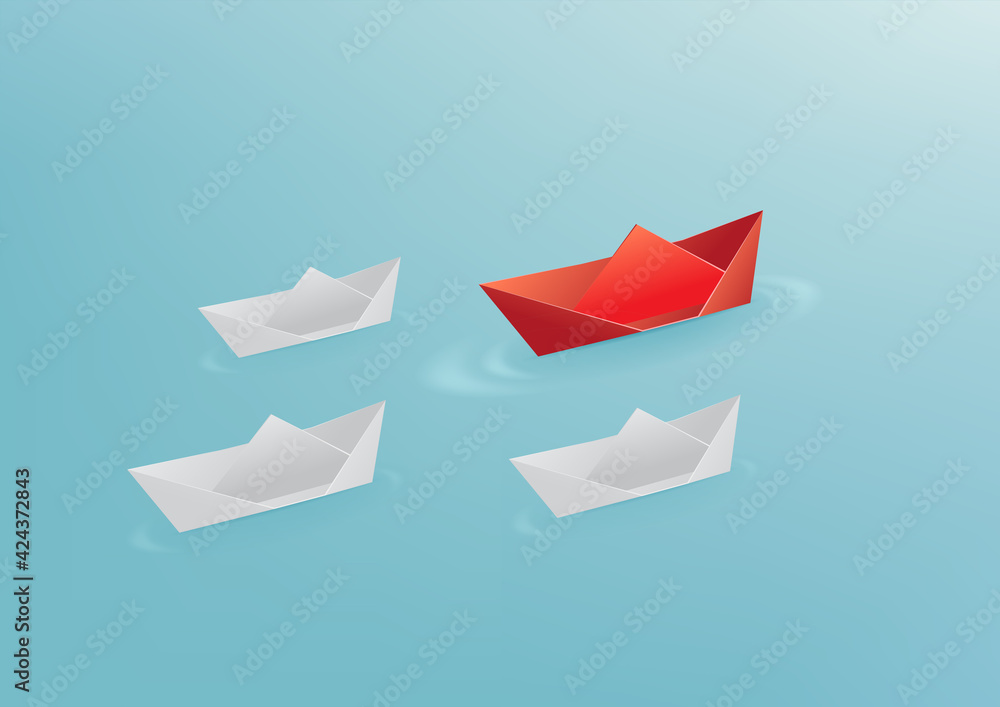 VECTOR red origami paper boat Stock Vector