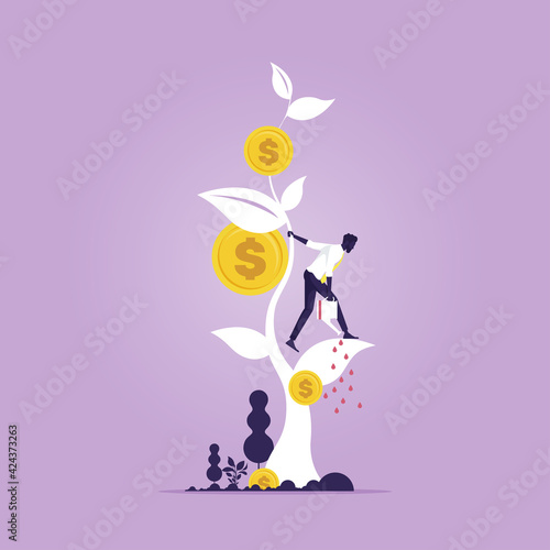 Financial growth concept. Businessman watering the money tree for the business and financial growth, business investment profit, Revenue and income metaphor
