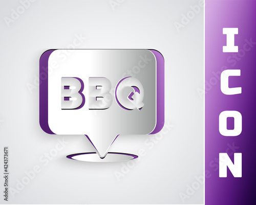 Paper cut Barbecue icon isolated on black on purple background. Heat symbol. BBQ grill party. Paper art style. Vector