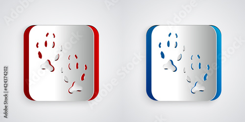 Paper cut Fox paw footprint icon isolated on grey background. Paper art style. Vector