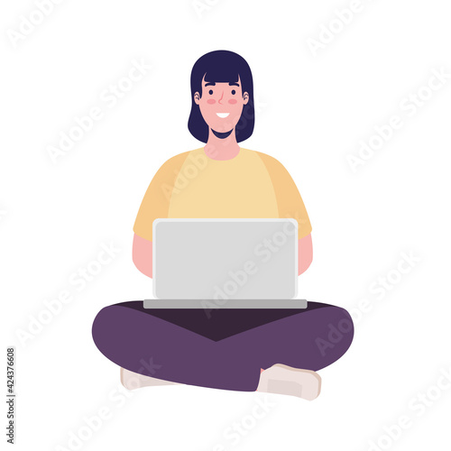 woman connecting seated