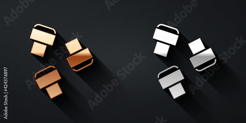 Gold and silver Marker pen attachment icon isolated on black background. Long shadow style. Vector