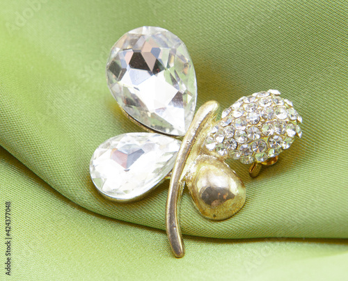 Beautiful women's vintage brooch, with bright natural crystals.