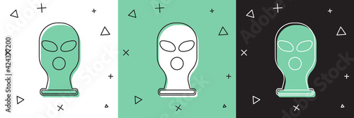 Set Balaclava icon isolated on white and green, black background. A piece of clothing for winter sports or a mask for a criminal or a thief. Vector