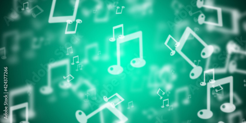 Abstract light green background with flying music notes