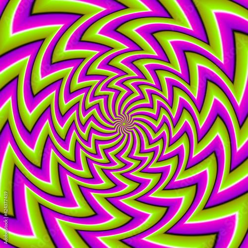 Green and purple background. Spin illusion.