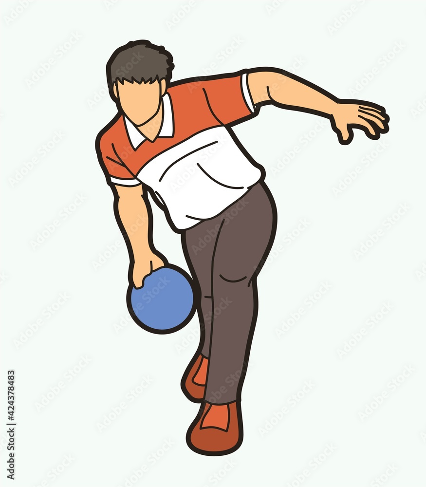 Bowling Sport Male Player Action Cartoon Graphic Vector