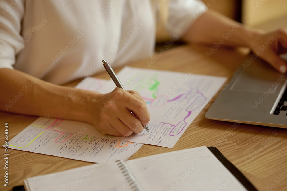 Fototapeta premium A business woman writes down the notes in her plans